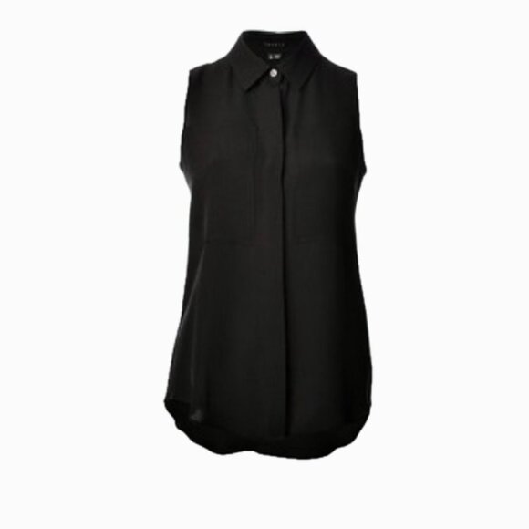 NEW Theory Duria Silk Blouse Black Button Down Sz M - Picture 2 of 12